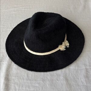 Marcus Adler Black Woven Hat with Cream braided Detail Boho Chic